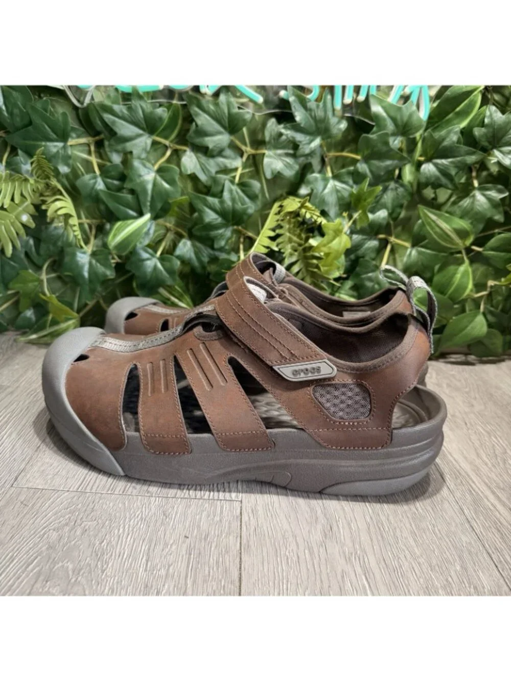Crocs Yukon Fisherman Sandals Men’s size 12 brown gray rubber